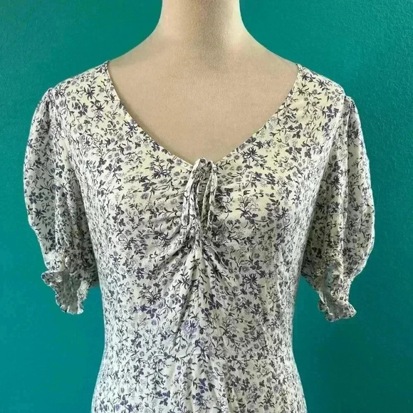 Reformation Trisha - Johanna Print Tea Dress Blue White Floral Gathered Midi 8 - Picture 3 of 7